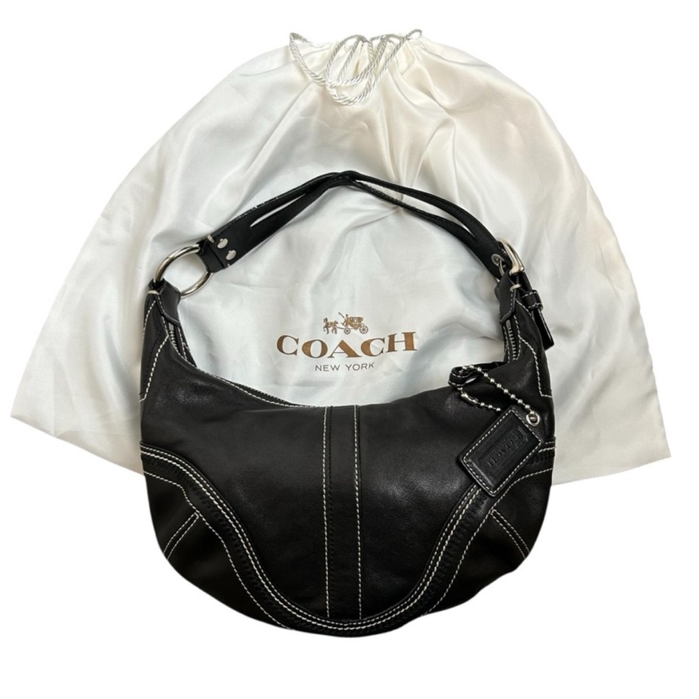 Vintage Coach Black Leather Mini Hobo Shoulder Bag with dust bag & Coach tag